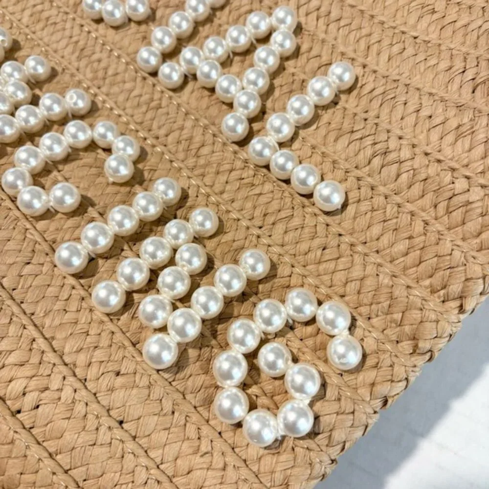 NWT Beyond the Beach Social Distancing Straw Tote Pearl Embellished Bag